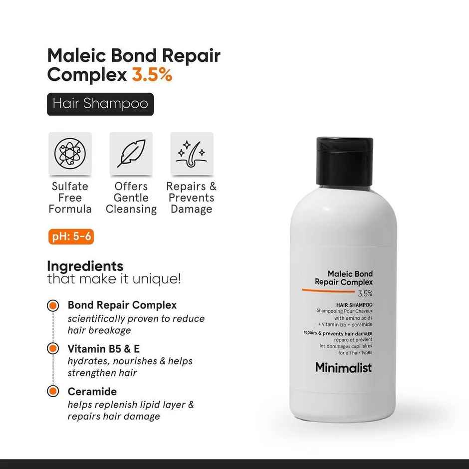 Minimalist 3.5% Maleic Bond Repair Shampoo for Damaged, Dry & Frizzy Hair