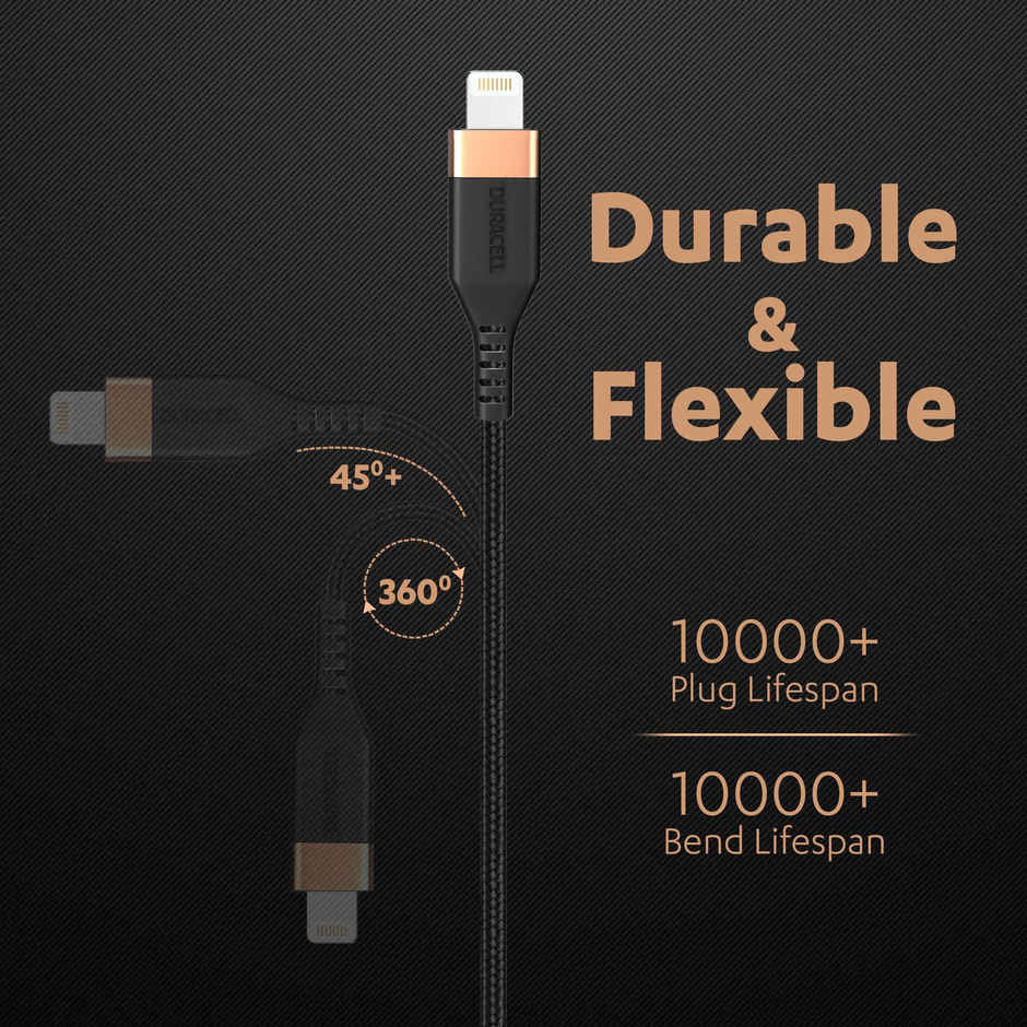 Duracell USB Type C To Lightning Apple Certified (Mfi) Braided Sync & Charge Cable For Iphone, Ipad And Ipod. Fast Charging Lightning Cable, 3.9 Feet (1.2M) - Black