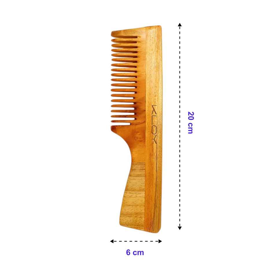 Kloy Kacchi Neem Comb, Wooden Comb For Men, Women Treated With Neem Oil, Bhringraj With Handle