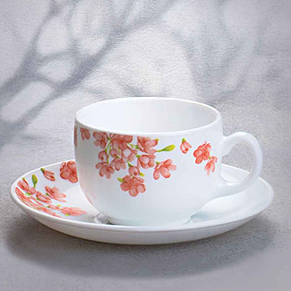 La Opala Diva Cup Set Tulip 160 ml Set of 6 Aster Pink Opal Glass Cups for Tea & Coffee, White