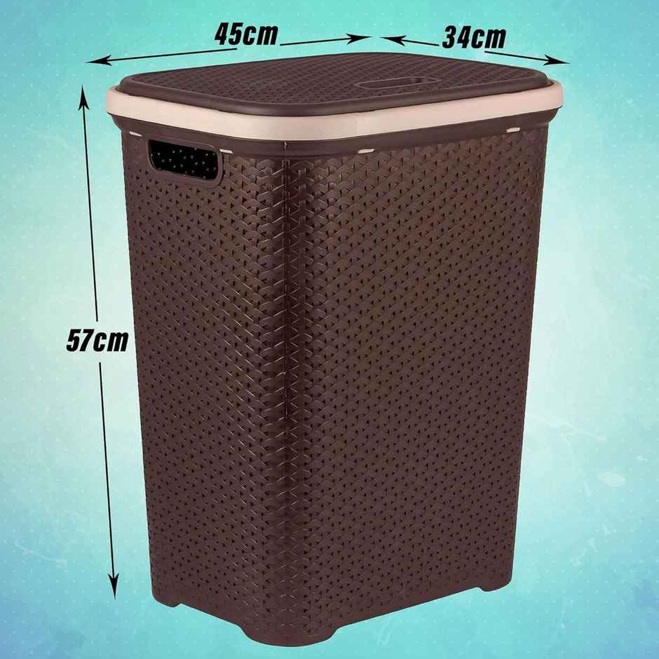 Kuber Industries Plastic Laundry Basket with Lid For Bathroom|ELEGANCE|Brown