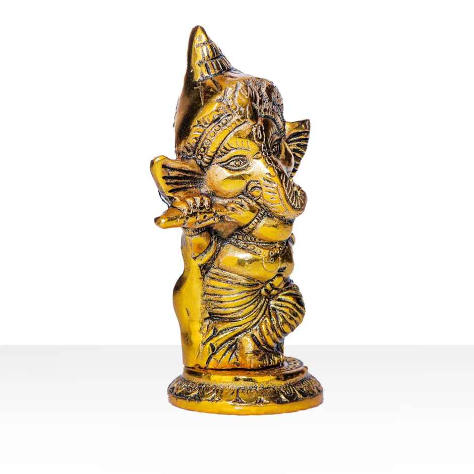 Ganesh Ji Idol with Bansuri in Gold Polish | Devnidhi
