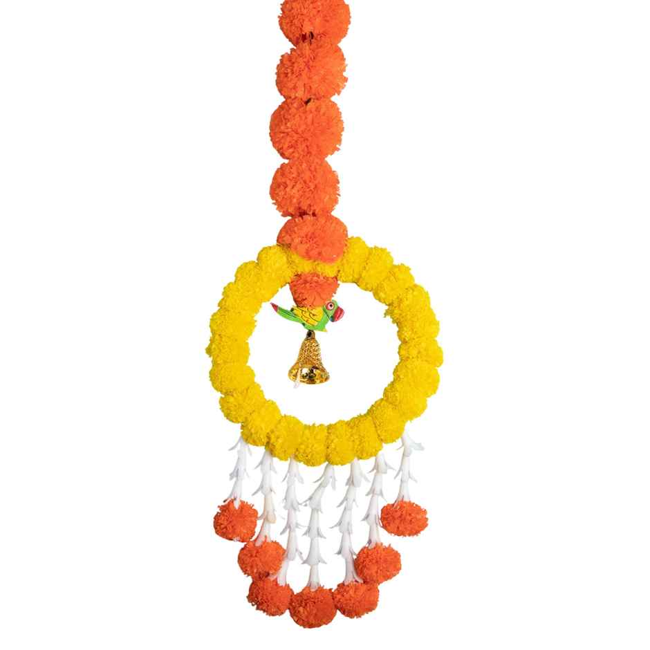 Kesar Ring Orange Yellow Wall hanging | Traditional Artificial Marigold Flower | DesignGullak