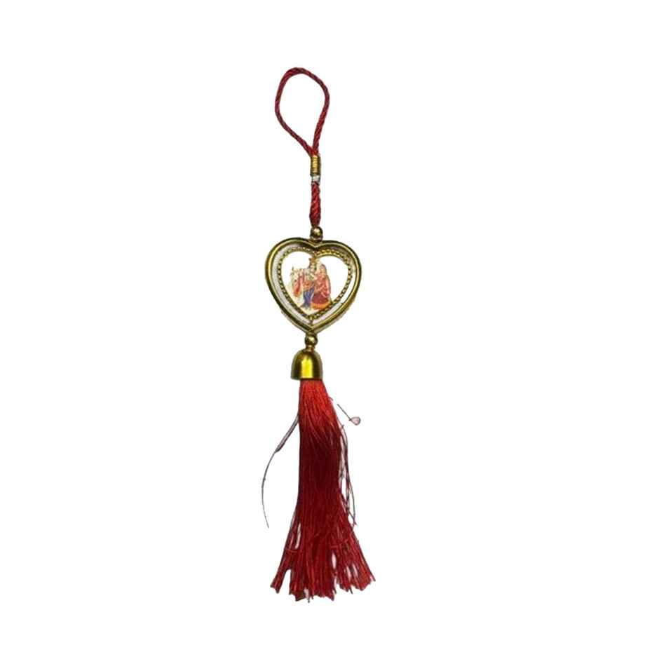 Divine Vibes Heart Shape Rotational Dual Side Radha Krishan Decorative Car Hanging