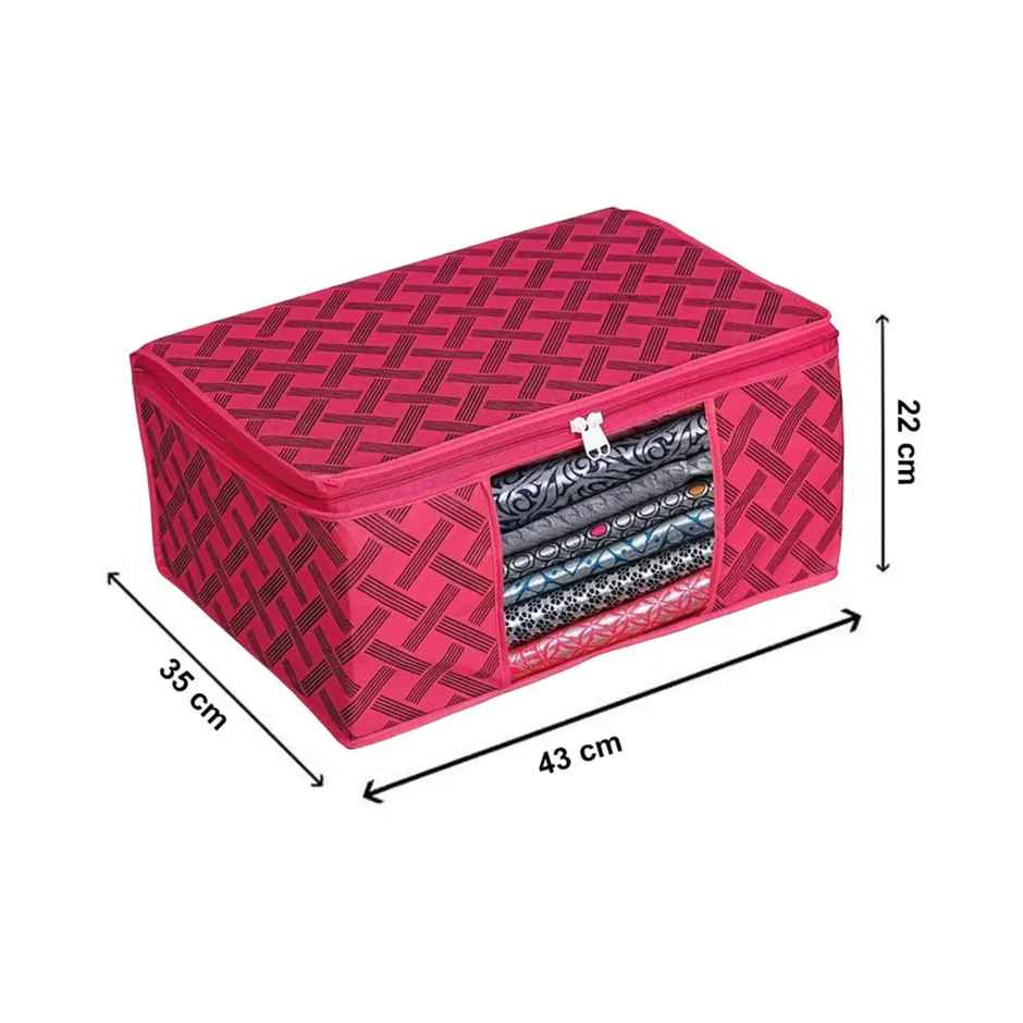 Perpetual Saree Organizer with Zip | Foldable Storage Bag | Pack of 3 | Red Checker