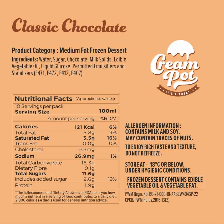 Cream Pot Chocolate Tub | Frozen Dessert Tub