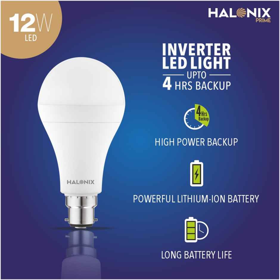 Halonix Prime 12W B22D Rechargebale Emergency Light Inverter Bulb (Pack Of 1, White)
