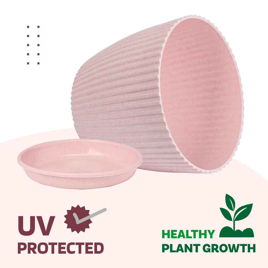 Kuber Industries Pack of 2 Flower Pots with Bottom Tray | Planters for Garden | Pink | 9 Inch