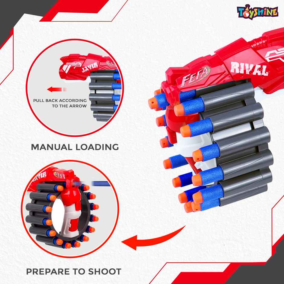 Toyshine Long Range 60ft Pull-Reload Foam Blaster with 20 EVA Bullets & Wrist Target | Toy Gun