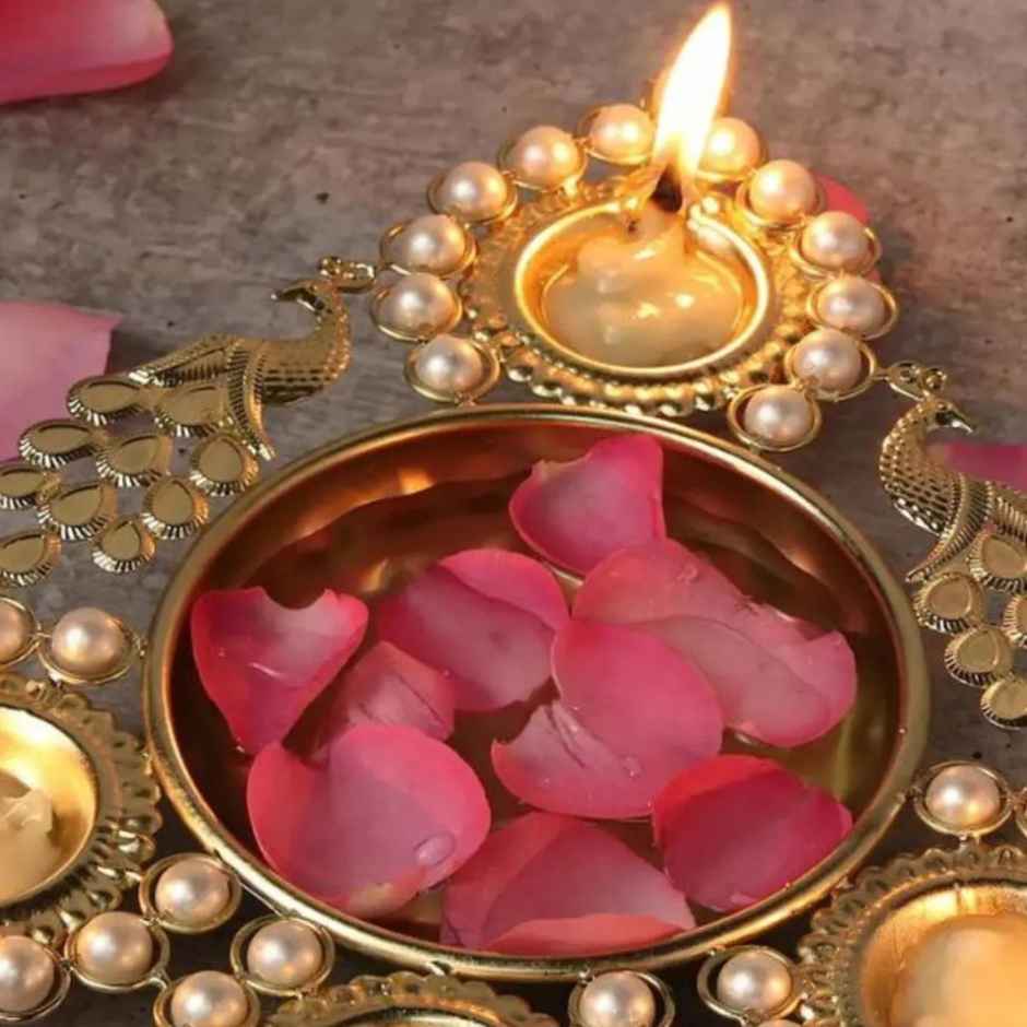 Peacock Pearl Diya Urli bowl for Home Decor | 12 inch | Urban Born