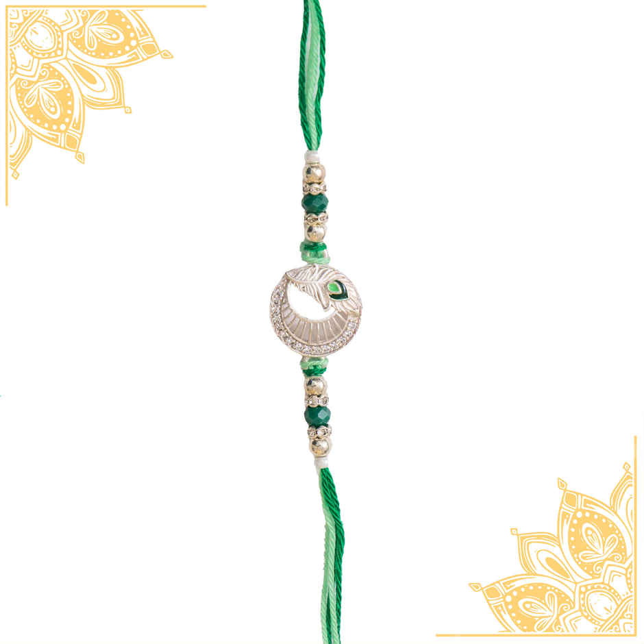 American Diamond Premium A.D. Mor Pankh Rakhi (Avyaan Rakhi) Set of 1