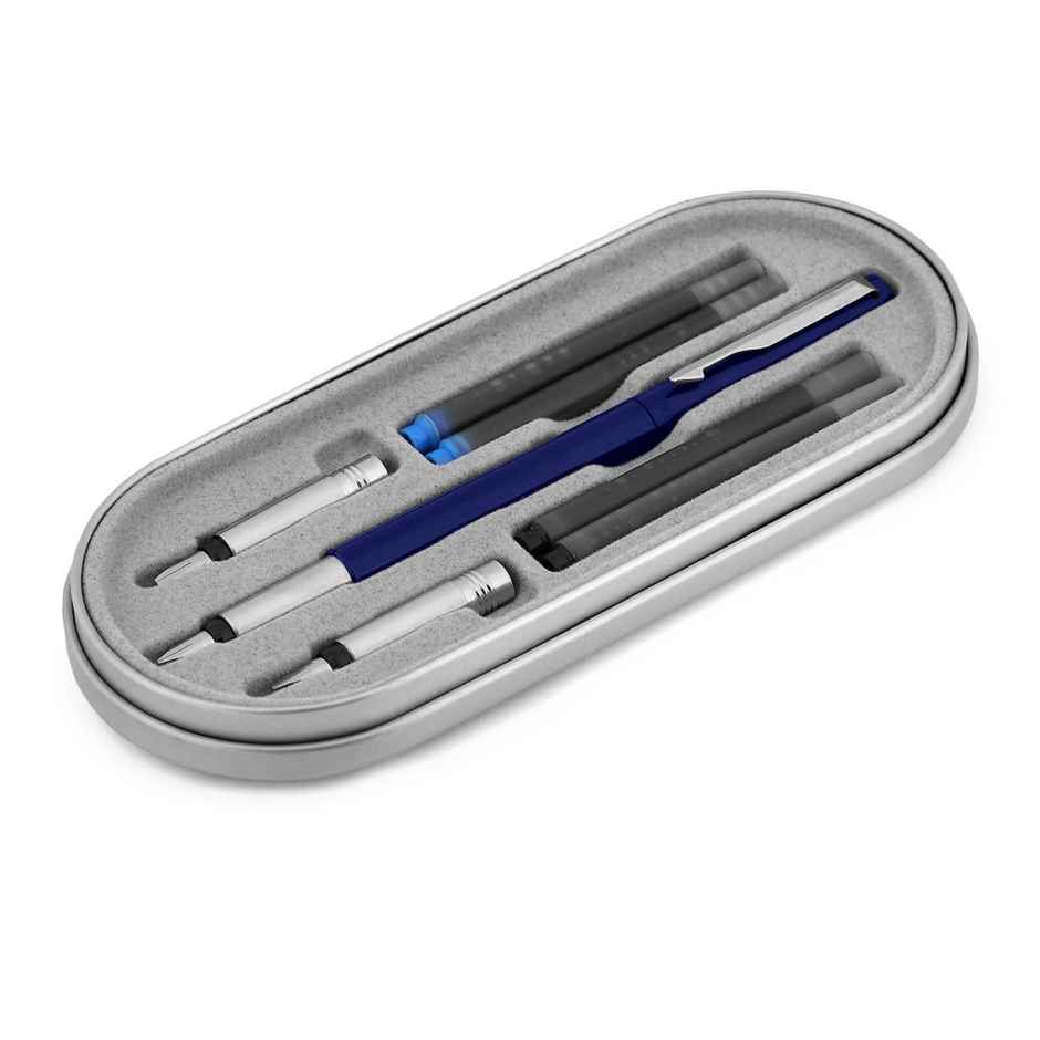 Parker Vector Standard Calligraphy Chrome Trim Fountain Pen Blue Body(Blue Ink)