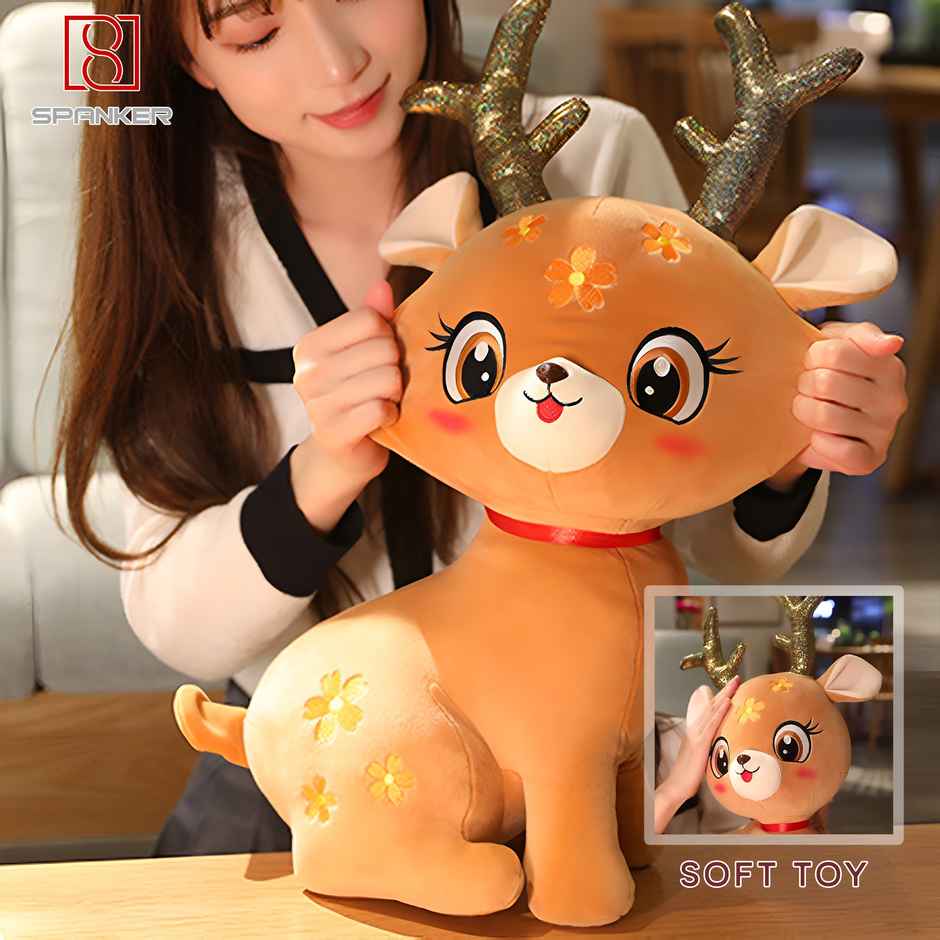 Spanker 20 Cm Sika Deer Plush Toy | Shimmer Horn | Brown | Kids Gift