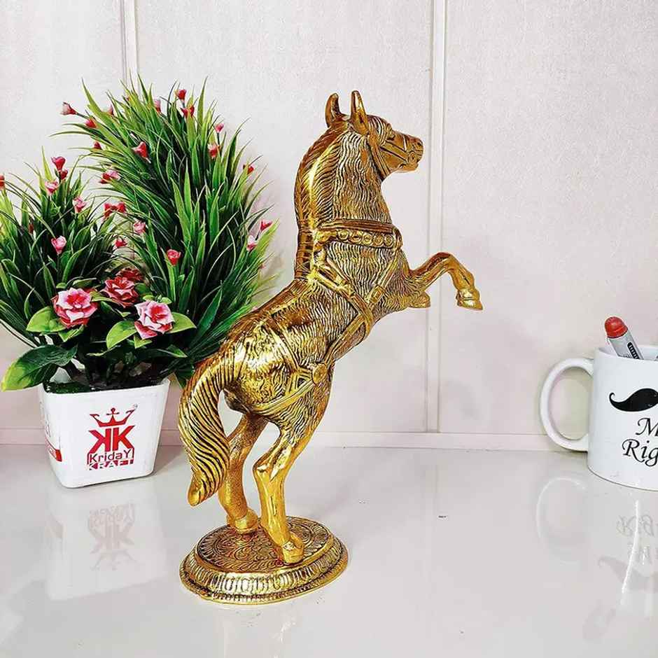 Devnidhii Jumping Horse Big in Gold Polish Vastu Feng Shui