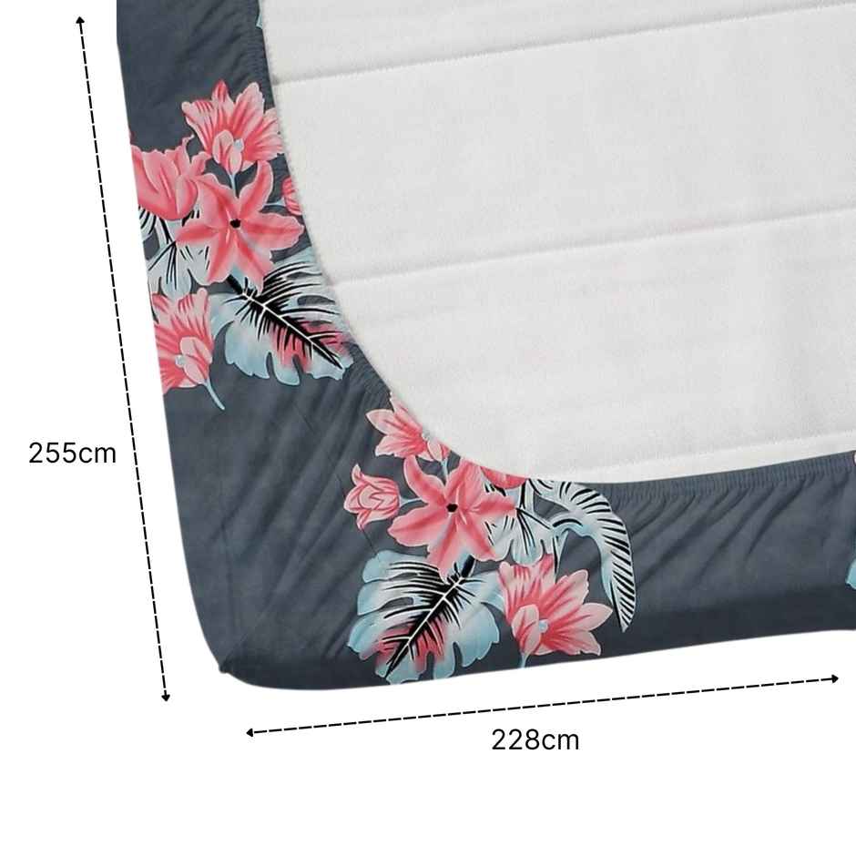 Florida Elastic Fitted Double Cotton Floral Bedsheet | With 2 Pillow Covers | Blue | 90 x 100 in
