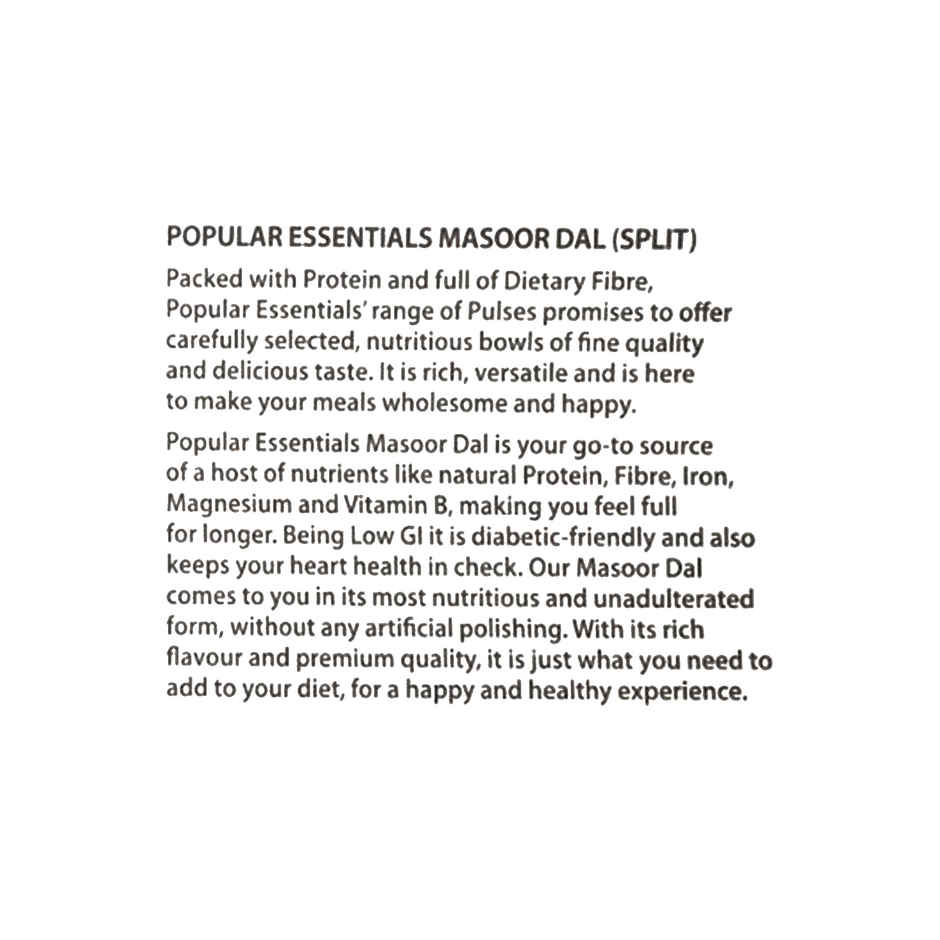 Popular Essentials Masoor Dal Split | Un-Polished