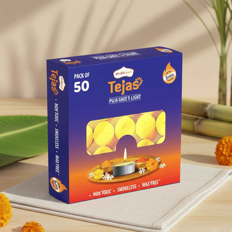 Tejas Ghee T-Light Candle | Yellow | Pack Of 50 | Shubhkart
