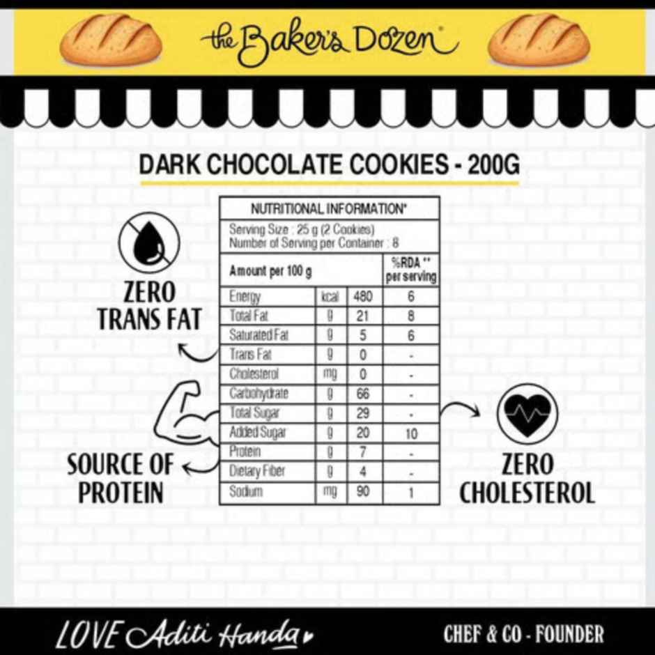 The Baker's Dozen Dark Chocolate Cookies | Premium Biscuit Handmade Cookies | Choco Chip Cookies