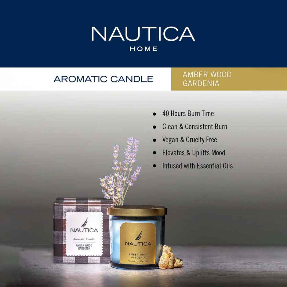 Nautica Premium Fragrance Jar Candle 1pc Amber Wood Gardenia Blue