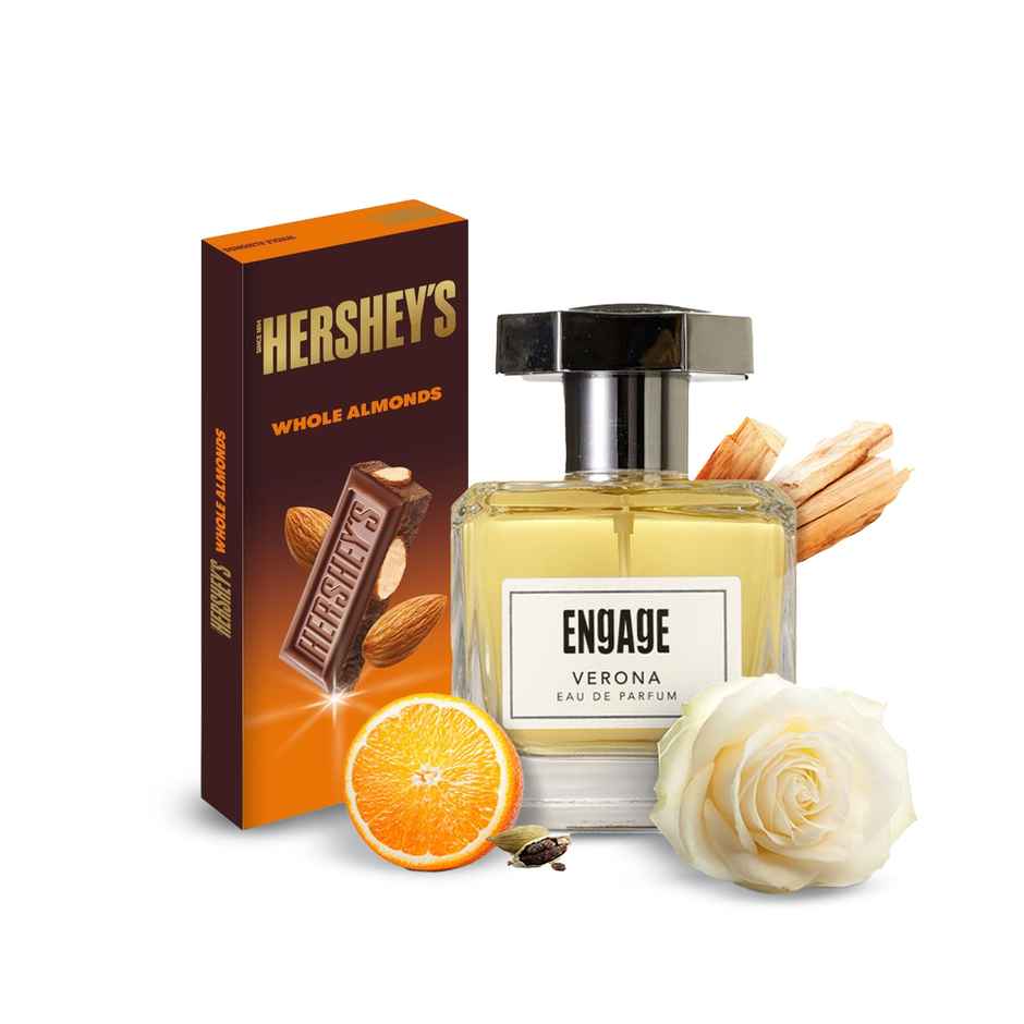Engage Verona Perfume For Women, Citrus & Fruity, Free Tester With Pack(100ml) & Hershey'S Whole Almonds Chocolate Bar(100gms) Combo