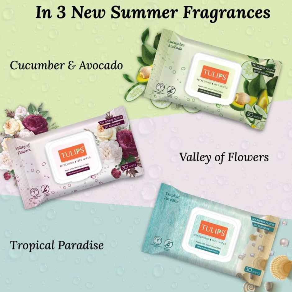 Tulips Refreshing Wet Wipes Cucumber & Avocado LID | 30 Pulls Per Pack