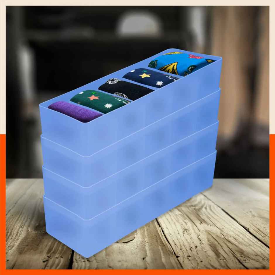 Bathla Set of 4 Drawer Organiser - Multi-purpose, Stackable, 5 Grids - DORI | Ocean