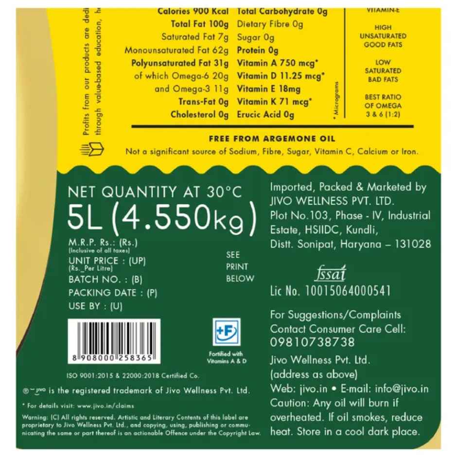 Jivo Canola Cold Pressed Edible Oil | Cooking Oil