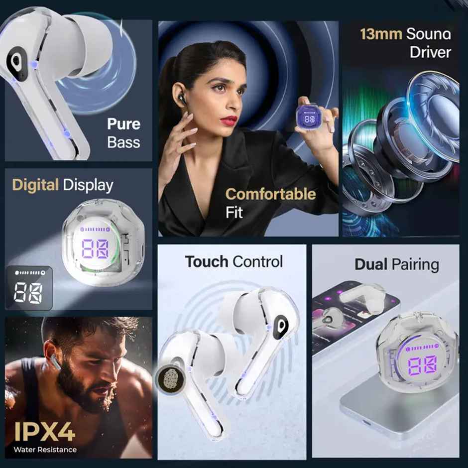 Aroma NB121 Almaty - 40 Hours Playback | TWS | Fast Charging with Digital Display | White