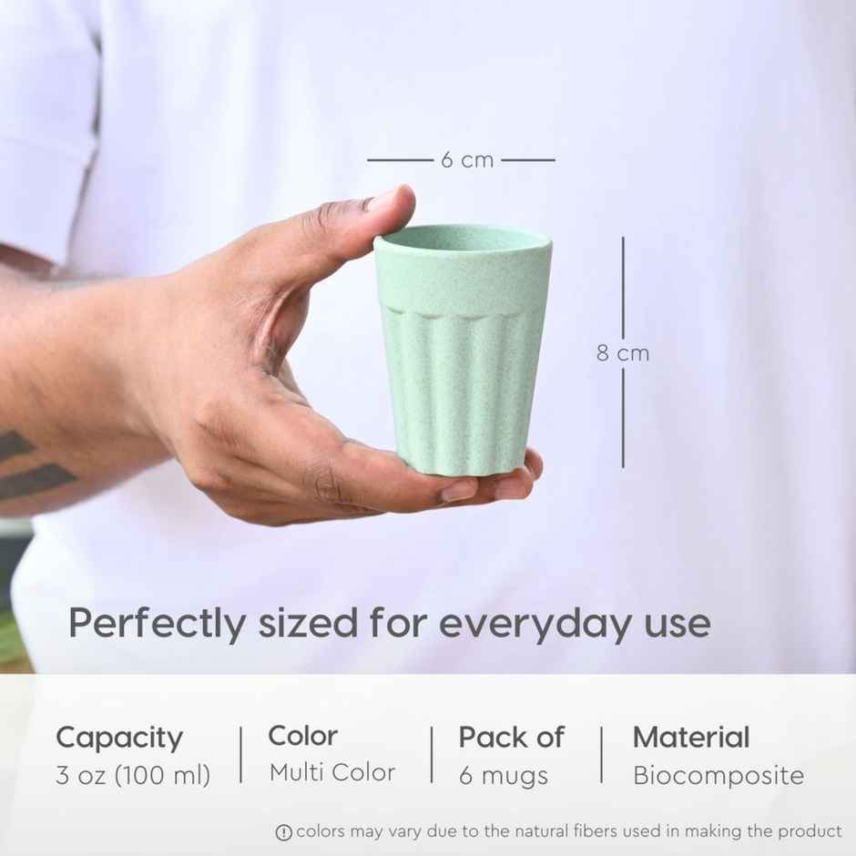 Eha Earth Friendly Tea & Coffee Cup | Rice Husk Biocomposite | Multicolour - 100 ml