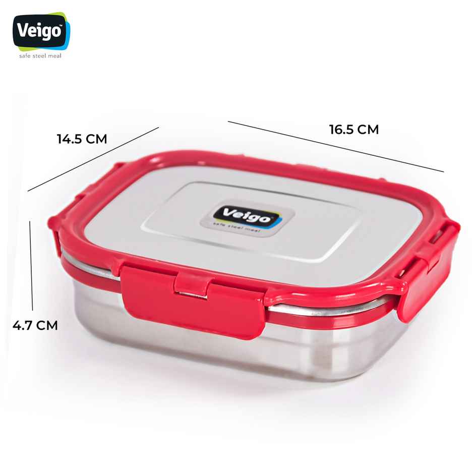 Veigo Large - Stainless Steel Leakproof Lunch Box | 630 ml Compact for Outdoors- Red