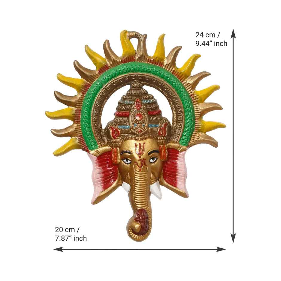 Colorful Lord Ganesha with Sun Decorative Metal Wall Hanging | Ecraftindia