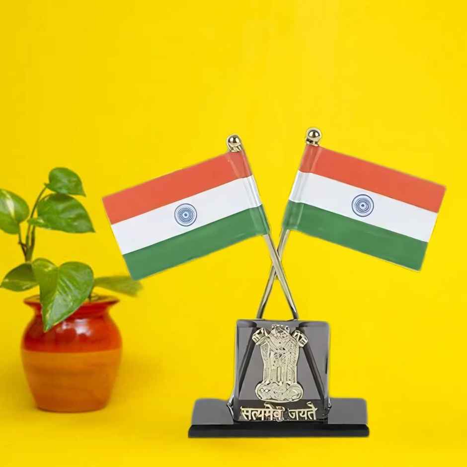 Table Cross Indian Flags With Emblem | Metal | Tiyu traditions