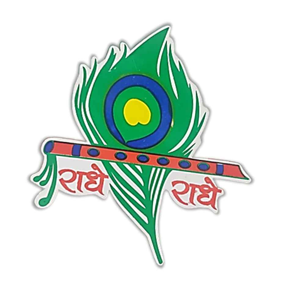 Divine Vibes Religious Green Mor Pankh Radhe Radhe Dull Finish Vinyl Sticker for Car-Bike