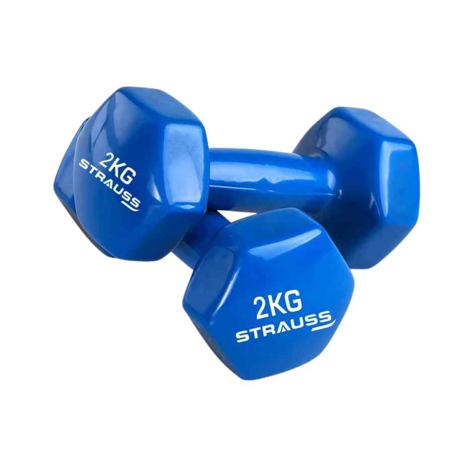 Strauss Vinyl Dumbbell Set (2 kg X 2) | Blue