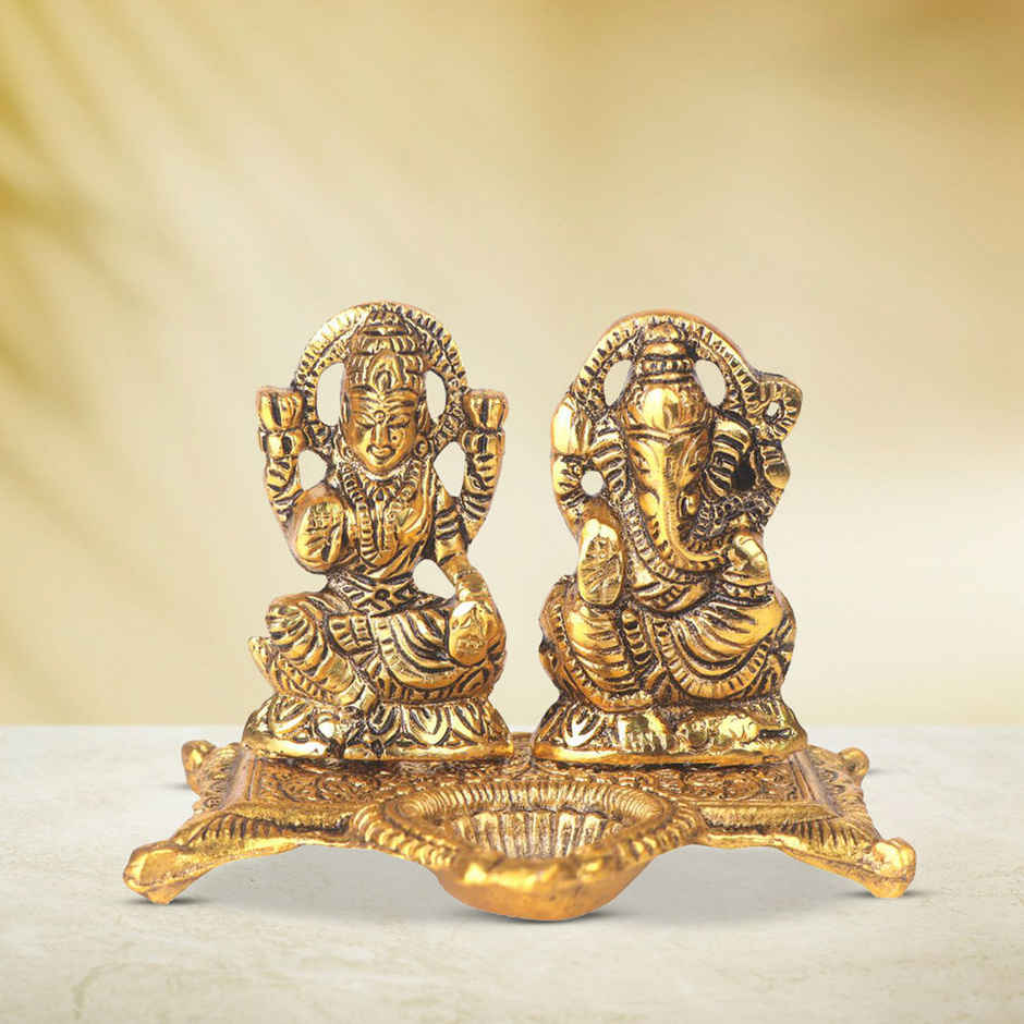 Diya Laxmi Ganesh Gold Polish | Metal | Diya-Pooja | Devnidhi