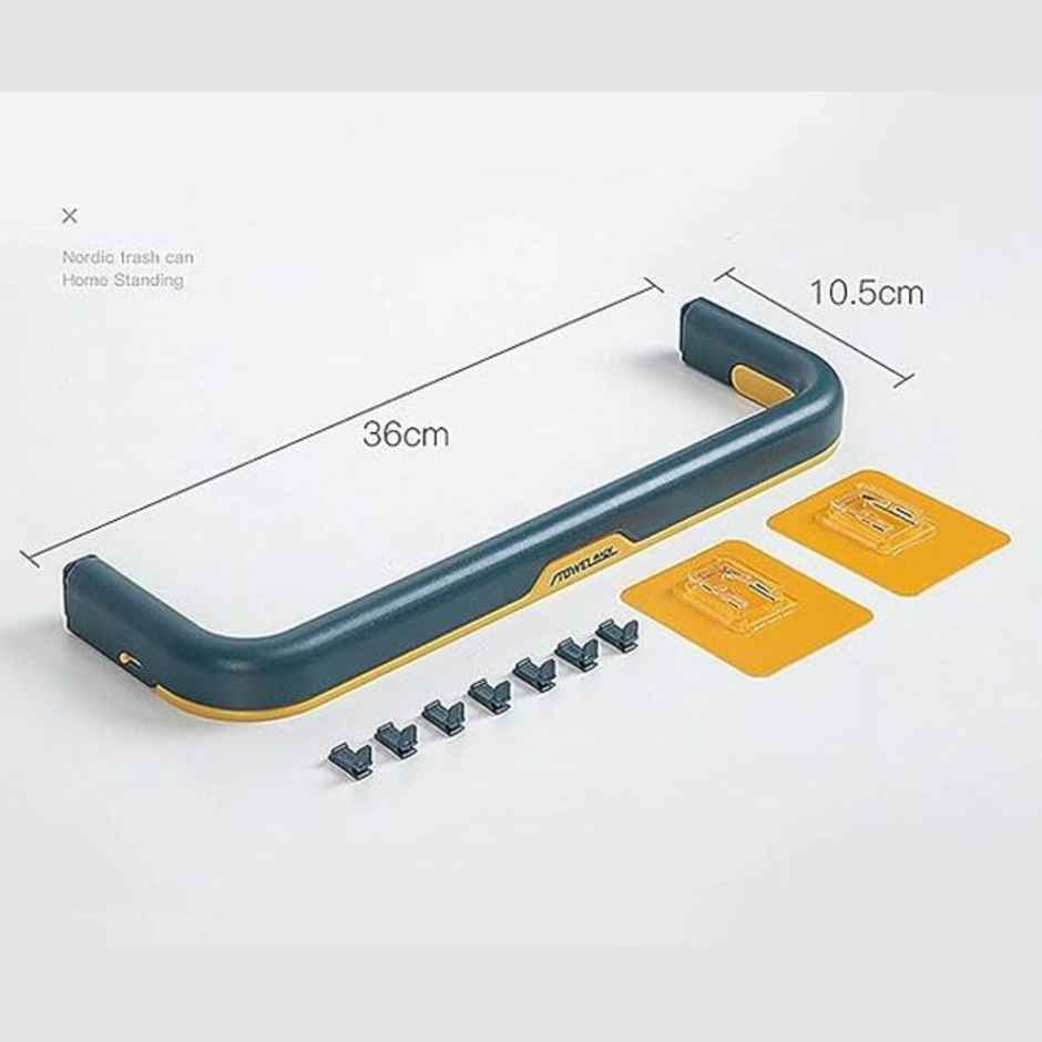 Clazkit Wall Mounted Double Bar Towel Holder With Hooks For Kitchen/Bathroom Pack Of 1