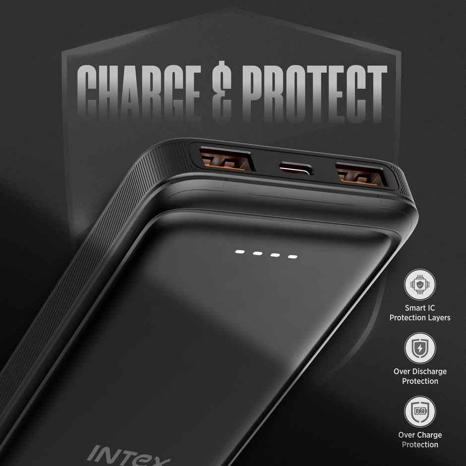 Intex 10000 mAh 22 W Wired Power Bank(Lithium Polymer, Fast Charging for Mobile) - Smokey Black