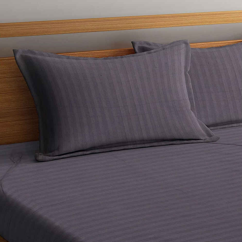 Hosta Homes Striped 300 Tc Satin Cotton King Size Bed Sheet, 2 Pillow Covers | Grey | 108 x 100 in
