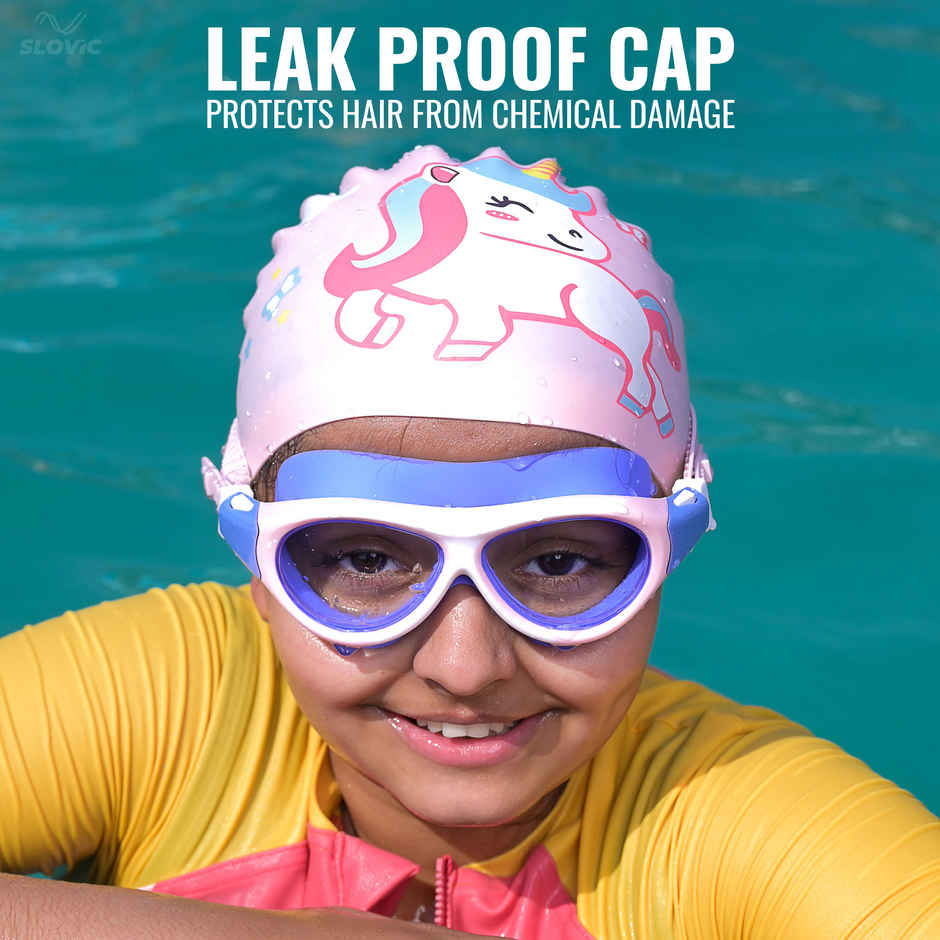 Slovic Kids Swimming Cap - Soft Silicone for Pool & Swim Training - Chlorine Resistant - Free Size