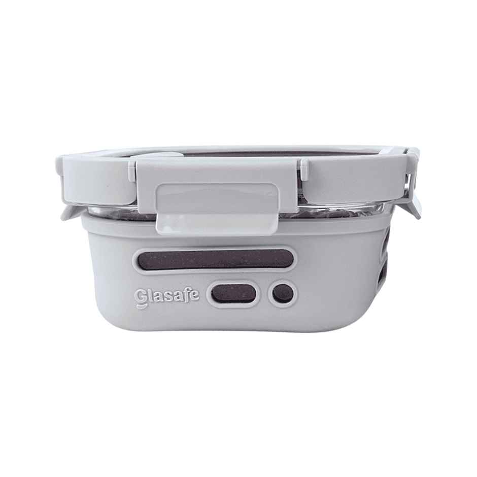 Glasafe Fresh Grip Borosilicate Glass Tiffin With Protective Silicone Sleeve (Soothing Slate) 520Ml