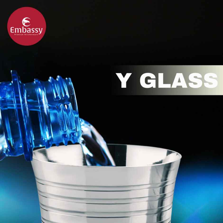 Embassy Glass Pack of 6, 300 ml (Y-Model), For Serving Water, Juice etc., Premium Stainless Steel