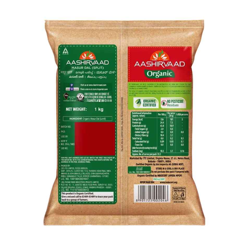 Aashirvaad Organic Unpolished Masur Dal | Truly Organic Red Lentil | Rich in Protein
