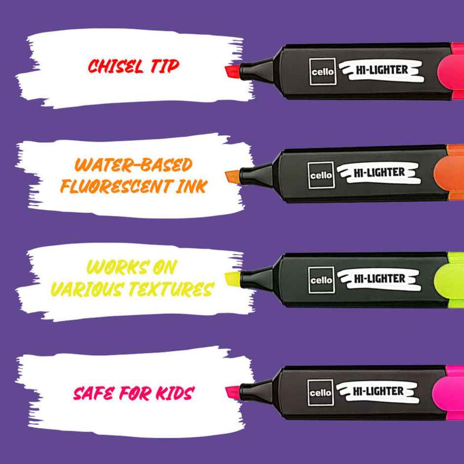 Cello Highlighter Pack of 5 Assorted Colours