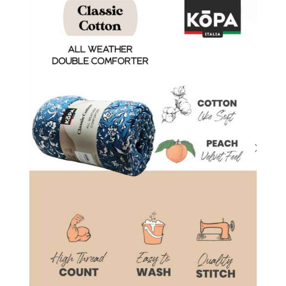 Kopa Super Soft Microfiber Comforter for All Weather | Single Size | Floral | Brick, Blue