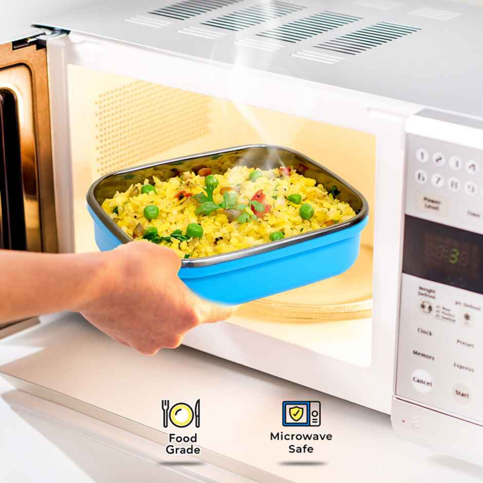 Veigo Heatup Large - Microwave Safe Stainless Steel Leakproof Tiffin Box (630Ml) Fresh Blue