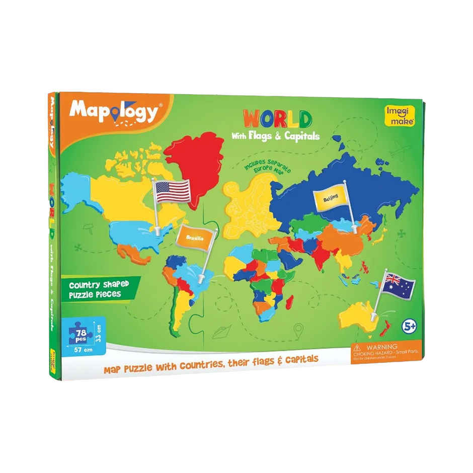 Imagimake Mapology World Map With Capitals & Flags - Educational Puzzle for Kids Gifting (5+ Years)