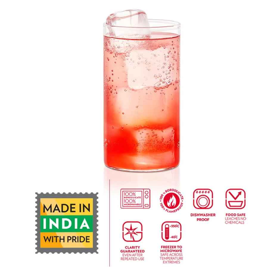 Borosil Vision Transparent Drinking Glass Set (350 ml) | Borosilicate Glass | Tumblers, Pack of 1 (6 pieces)