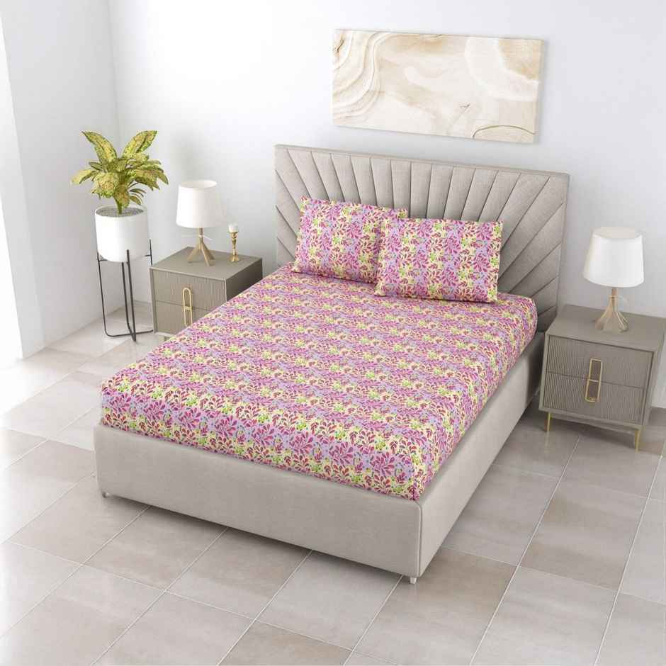 Bombay Dyeing Dream Lover 104 TC 100% Cotton Violet & Pink Super King Size Bedsheet 2 Pillow Cover