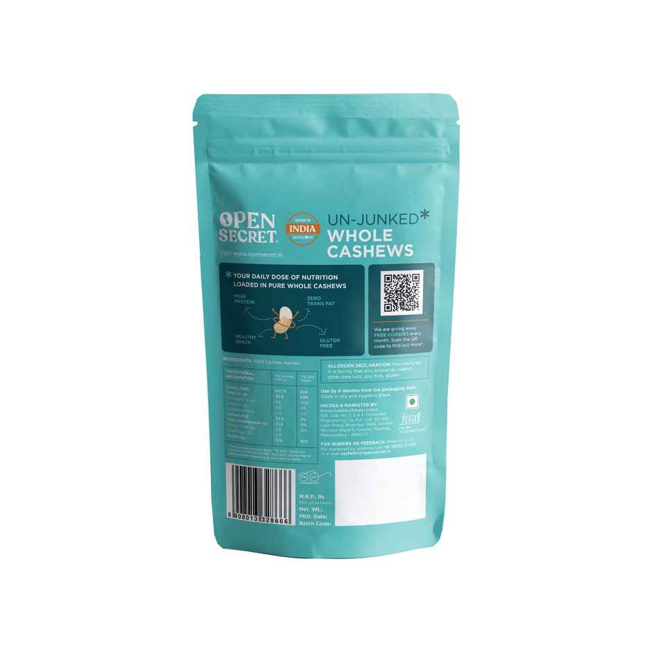 Open Secret Premium Whole Cashews (Kaju) -High Protein, Fasting Vrat Special, Healthy Snacking