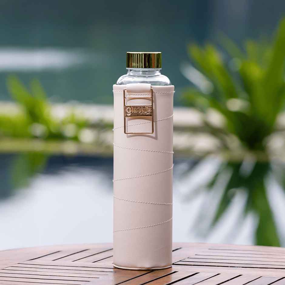 Glasafe Vego Sip Borosilicate Glass Bottle With Protective Vegan Sleeve | Bare Beige 750 ml